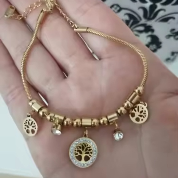 Bracelet 18K Gold Stainless Steel Tree of Life Charm Bracelet - Picture 6 of 15